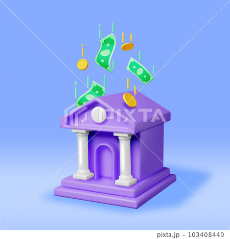 3D Bank Building and Cash Money 103408440