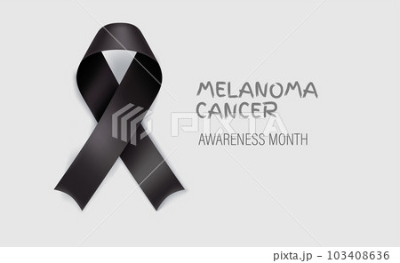 Melanoma awareness month horizontal banner. Black ribbon and inscription Melanoma awareness month horizontal banner. Black ribbon and inscription 103408636
