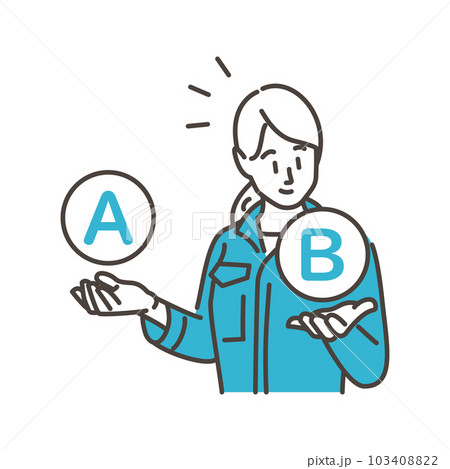 何かを比べる作業着姿の女性作業員【ベクターイラスト素材】 何かを比べる作業着姿の女性作業員【ベクターイラスト素材】 103408822