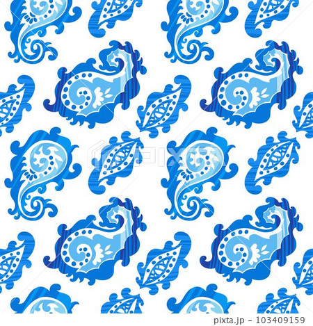 Flora with leaves, paisley print seamless pattern 103409159