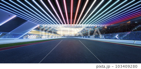 3d rendering racing concept of evening scene futuristic racetrack 103409280