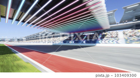 3d Moving racetrack with arrow neon light...のイラスト素材 [103409300] - PIXTA