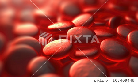 Microscope of Red blood cells. Science and medical concept.Generative AI 103409449