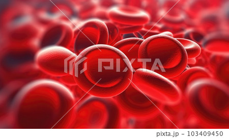 Microscope of Red blood cells. Science and medical concept.Generative AI 103409450