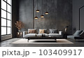 Interior design of a stylish, minimalistic and comfortable elegant living room on a white background 103409917