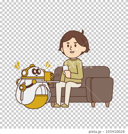 Senior woman relaxing on the sofa [Living with a robot, hydration, relaxing, resting, living alone] Illustration 103410026