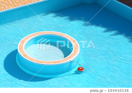 Swimming pool without people in summer, sun shinning on blue water surface in pool, relaxing and fun activity in hot sunny day, Generative AI 103410138