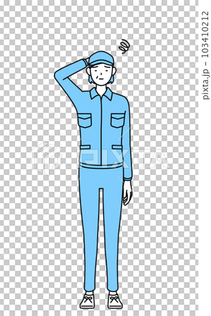 有麻煩的戴帽子和工作服的高級女性（經理，經理，老闆） 103410212