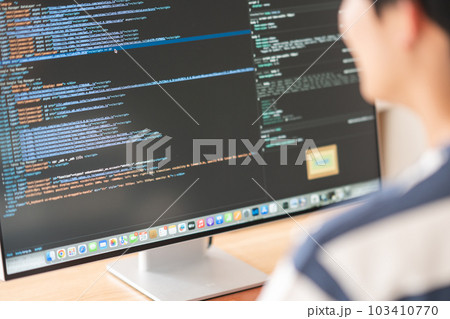 プログラミングを確認する男性ITエンジニア 顔無し プログラミングを確認する男性ITエンジニア 顔無し 103410770