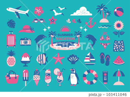 夏とビーチのイラストセット 103411046