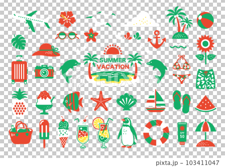 夏とビーチのイラストセット 103411047