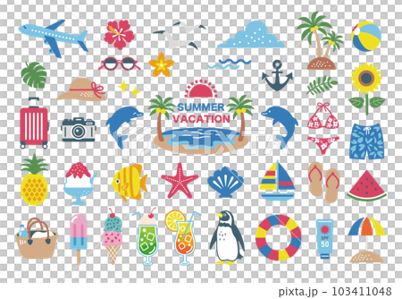 summer and beach illustration set summer and beach illustration set 103411048