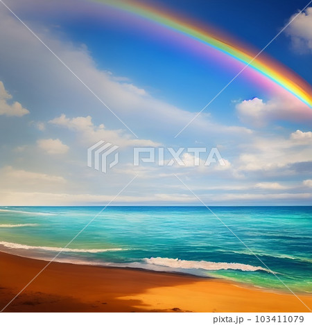 青空と虹と砂浜 青空と虹と砂浜 103411079
