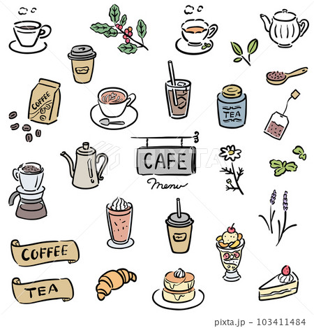 カフェメニュー イラスト素材 セット カラー カフェメニュー イラスト素材 セット カラー 103411484