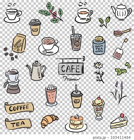 カフェメニュー イラスト素材 セット カラー カフェメニュー イラスト素材 セット カラー 103411484