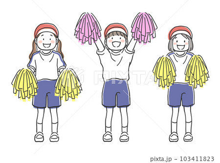 ポンポンを持って応援をする運動着姿の子供のイラスト素材 103411823