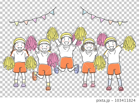 ポンポンを持って応援をする運動着姿の子供のイラスト素材 103411824