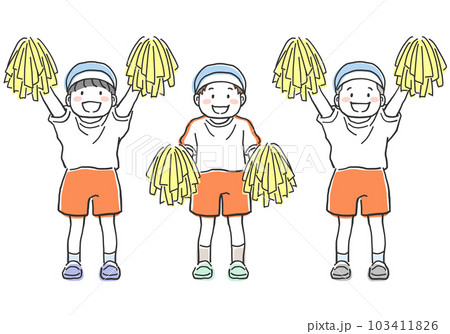 ポンポンを持って応援をする運動着姿の子供のイラスト素材 ポンポンを持って応援をする運動着姿の子供のイラスト素材 103411826