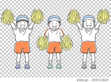 ポンポンを持って応援をする運動着姿の子供のイラスト素材 ポンポンを持って応援をする運動着姿の子供のイラスト素材 103411826