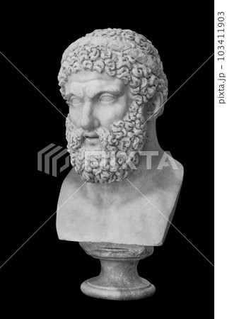 Ancient statue Heracles head isolated photo with clipping path. Plaster sculpture man face Ancient statue Heracles head isolated photo with clipping path. Plaster sculpture man face 103411903