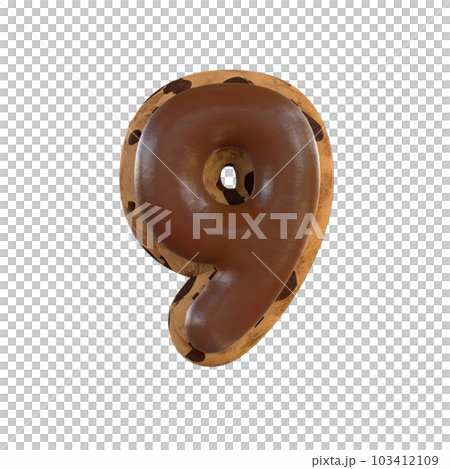 3d rendering of the 9 or nine number recreating a cookie with chocolate on top 3d rendering of the 9 or nine number recreating a cookie with chocolate on top 103412109