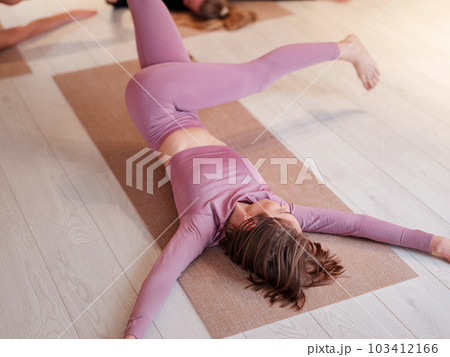 workshop of air yoga and stretching in yoga studio workshop of air yoga and stretching in yoga studio 103412166