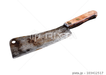 Vintage butcher cleaver with wooden handle. Isolated on white background. 103412517