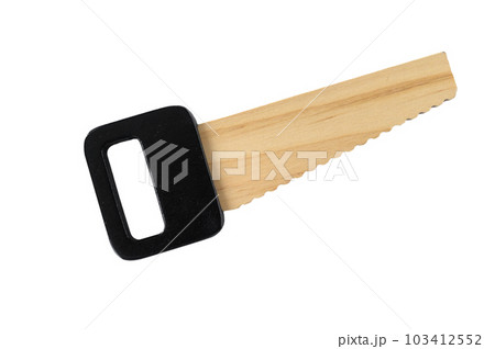 Baby wooden toy saw on white background. Isolated on white background. 103412552