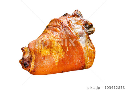 Baked pork leg eisbein. Isolated on white background. Baked pork leg eisbein. Isolated on white background. 103412858
