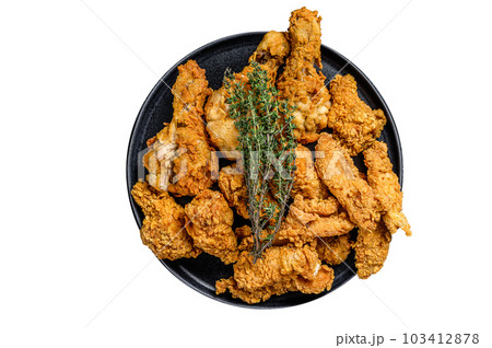 Breaded Fried Crispy Various Chicken. Isolated on white background. 103412878