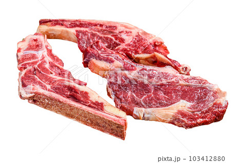 Various cuts of raw beef meat. Isolated on white background. 103412880