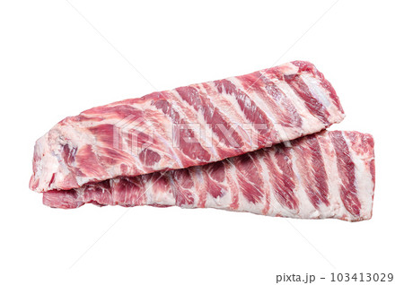 Fresh raw pork spare ribs. Isolated on white background. 103413029