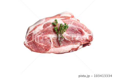 Raw pork neck meat. Chop steak. Isolated on white background. Raw pork neck meat. Chop steak. Isolated on white background. 103413334