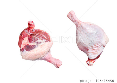 Free range raw Duck legs. Isolated on white background. 103413456