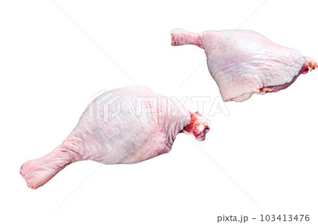 Free range raw Duck legs. Isolated on white background. 103413476