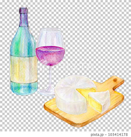 ワインとチーズのセット　水彩イラスト　手描き 103414178