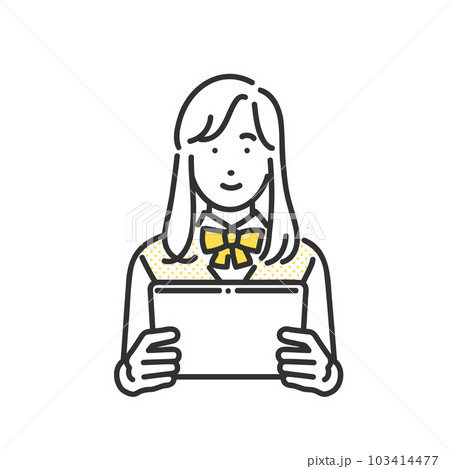 タブレット端末で勉強する女子学生のイメージイラスト素材 103414477