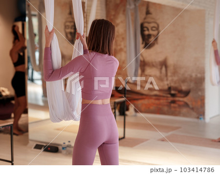 workshop of air yoga and stretching in yoga studio workshop of air yoga and stretching in yoga studio 103414786