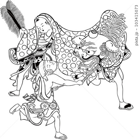 浮世絵 獅子舞 その3のイラスト素材 [103415073] - PIXTA