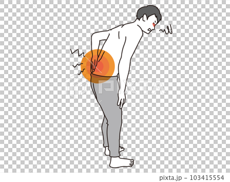 一個男人把手放在他疼痛的背上 103415554