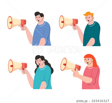 people holding megaphone. media marketing vector illustration people holding megaphone. media marketing vector illustration 103416327