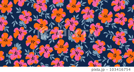 Flower pattern seamless, silhouette of blooming, hand drawn botanical, Floral leaf for spring and Summer time, natural ornaments for textile, fabric, wallpaper, background design. 103416754