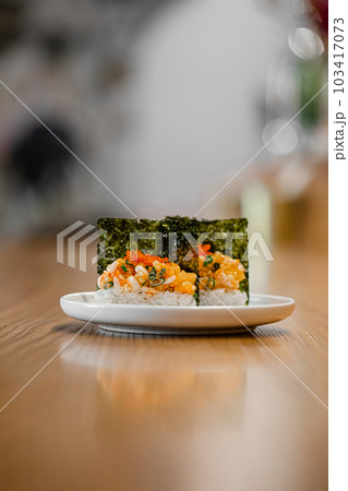 Japanese hand rolls with shrimp and caviar 103417073