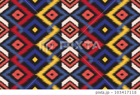 Ethnic abstract ikat art. Seamless pattern in tribal, folk embroidery, and Mexican style. Aztec geometric art ornament print. Design for carpet, wallpaper, clothing, wrapping, fabric, cover, textile. 103417118