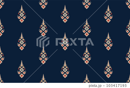 Ethnic abstract ikat art. Seamless pattern in tribal, folk embroidery, and Mexican style. Aztec geometric art ornament print. Design for carpet, wallpaper, clothing, wrapping, fabric, cover, textile. Ethnic abstract ikat art. Seamless pattern in tribal, folk embroidery, and Mexican style. Aztec geometric art ornament print. Design for carpet, wallpaper, clothing, wrapping, fabric, cover, textile. 103417193