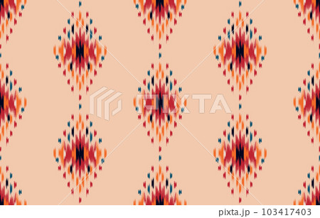 Ethnic abstract ikat art. Seamless pattern in tribal, folk embroidery, and Mexican style. Aztec geometric art ornament print. Design for carpet, wallpaper, clothing, wrapping, fabric, cover, textile. Ethnic abstract ikat art. Seamless pattern in tribal, folk embroidery, and Mexican style. Aztec geometric art ornament print. Design for carpet, wallpaper, clothing, wrapping, fabric, cover, textile. 103417403