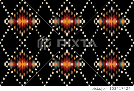 Ethnic abstract ikat art. Seamless pattern in tribal, folk embroidery, and Mexican style. Aztec geometric art ornament print. Design for carpet, wallpaper, clothing, wrapping, fabric, cover, textile. Ethnic abstract ikat art. Seamless pattern in tribal, folk embroidery, and Mexican style. Aztec geometric art ornament print. Design for carpet, wallpaper, clothing, wrapping, fabric, cover, textile. 103417424