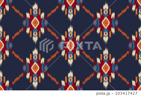 Ethnic abstract ikat art. Seamless pattern in tribal, folk embroidery, and Mexican style. Aztec geometric art ornament print. Design for carpet, wallpaper, clothing, wrapping, fabric, cover, textile. 103417427
