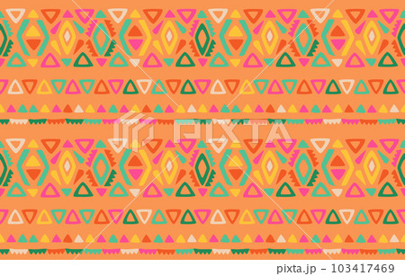 Ethnic abstract ikat art. Seamless pattern in tribal, folk embroidery, and Mexican style. Aztec geometric art ornament print. Design for carpet, wallpaper, clothing, wrapping, fabric, cover, textile. Ethnic abstract ikat art. Seamless pattern in tribal, folk embroidery, and Mexican style. Aztec geometric art ornament print. Design for carpet, wallpaper, clothing, wrapping, fabric, cover, textile. 103417469