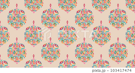 Ethnic abstract ikat art. Seamless pattern in tribal, folk embroidery, and Mexican style. Aztec geometric art ornament print. Design for carpet, wallpaper, clothing, wrapping, fabric, cover, textile. 103417474
